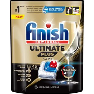 Finish Ultimate Plus All in 1, 45 шт., Капсули для миття посуду в посудомийних машинах Фініш