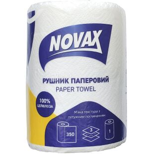 Novax, 1 рул., Полотенце бумажное Новакс Джамбо, белое, 73,5 м, 3-х слойное, 350 листов, 225 х 210 мм