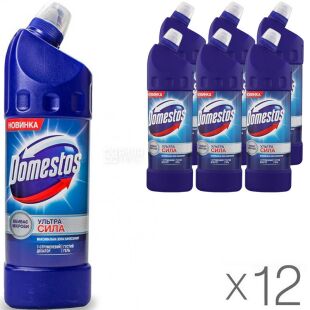 Domestos, 1 л, Упаковка 12 шт., Засіб для чищення унітазу, Експерт сила Доместос