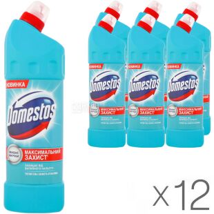 Domestos, 1 л, Упаковка 12 шт., Средство для очищения, Свежесть атлантики Доместос