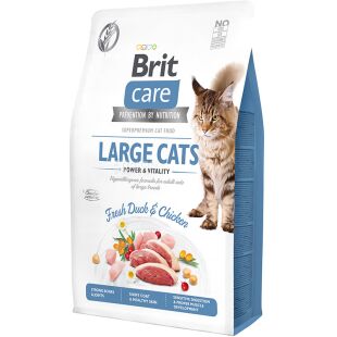 Brit Care Large cats, 2 кг, Сухой корм для кошек крупных пород, с уткой и курицей