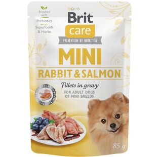 Brit Care Mini, 85 г, Влажный корм для собак мелких пород, Филе кролика и лосося в соусе