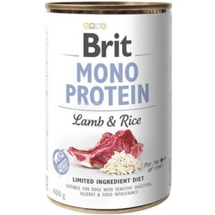 Brit Mono Protein, 400 г, Влажный корм для собак, с ягненком и рисом, ж/б
