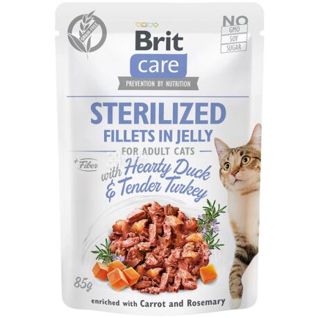 Brit Care, 85 г, Влажный корм для стерилизованных кошек, утка и индейка в желе