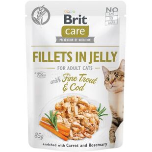 Brit Care, 85 г, Влажный корм для котов с треской и форелью в желе