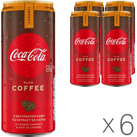 Coca-Cola Zero Coffee, 0,25 л, Напій Кока-Кола Зеро Кава, сильногазований, ж/б, 6 шт. в упаковці