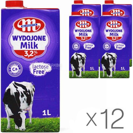 Mlekovita, 12 упаковок по 1 л, 3,2%, Молоко Млековіта, безлактозне