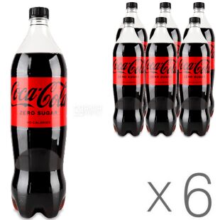 Coca-Cola Zero, Упаковка 6 шт. х 1,25 л, Напій газований Кока-Кола, без цукру, ПЕТ