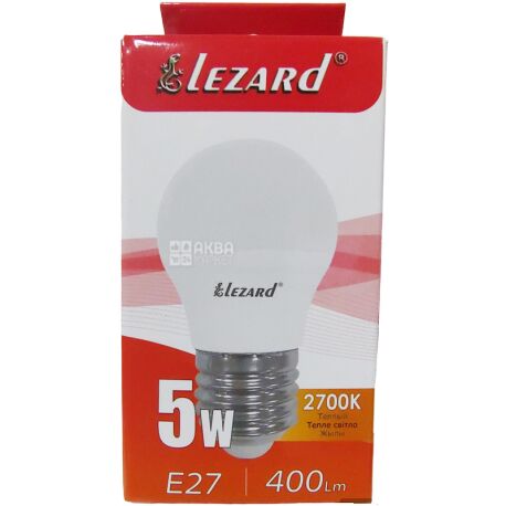 Lezard LED Glob, Лампа світлодіодна, цоколь Е27, 5W, 2700K, 220V, тепле біле світіння, 400 Lm