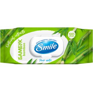 Smile Bamboo, 120 шт., Смайл, Серветки вологі з екстрактом бамбука, з клапаном