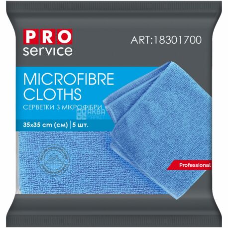 PRO service, 5 pcs, Cleaning wipes, universal, microfiber, 35x35 cm
