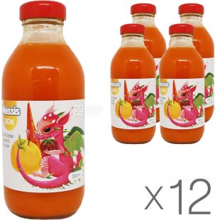 Messis, Упаковка 12 шт. х 0,33 л, Сік Малина-Морква-Яблуко Дракончик Мессіс, скло