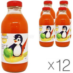 Messis Упаковка 12 шт. х 0,33 мл, Сок Морковь-Яблоко-Банан Пингвин Мессис, стекло