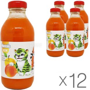 Messis, 0,33 л, Упаковка 12шт. х Сок Морковь-Яблоко-Персик Тигренок Мессис, стекло