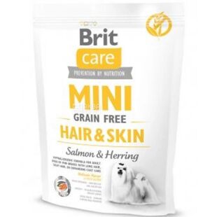 Brit Care Hair & Skin, 400 г, Сухой корм для взрослых собак миниатюрных пород, с лососем