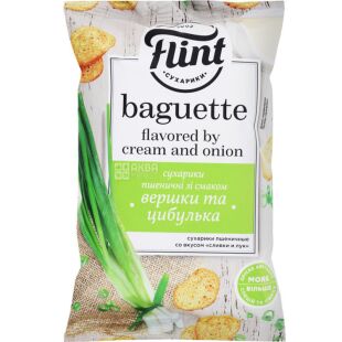 Flint Baguette, 60 г, Сухарики пшеничные, Сливки и лук