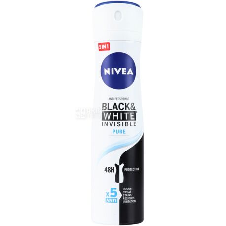 Nivea, 150 ml, deodorant antiperspirant spray, Invisible protection for black and white, PURE