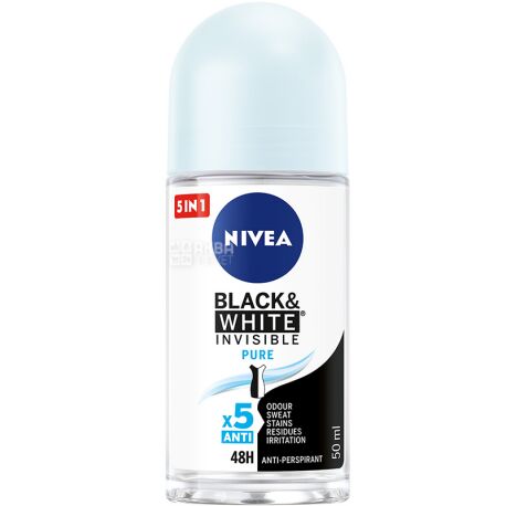 Nivea, Pure, 50 мл, Дезодорант-антиперспирант, для черного и белого, Невидимая защита