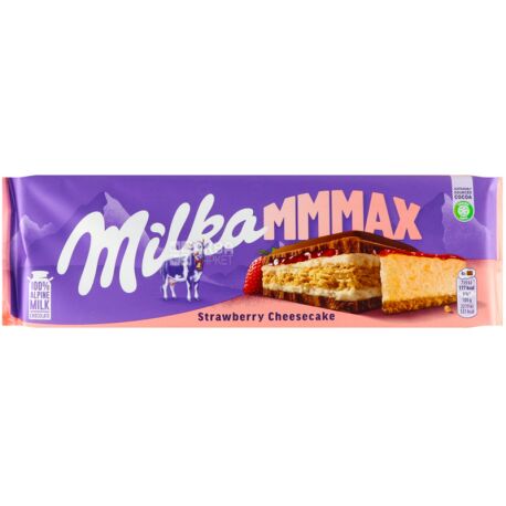 Milka, Strawberry Cheesecake, 300 г, Шоколад молочный с чизкейком, клубникой и печеньем