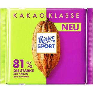 Ritter Sport Kakao Klasse, 100 г, Ритер Спорт, Шоколад черный, 81%