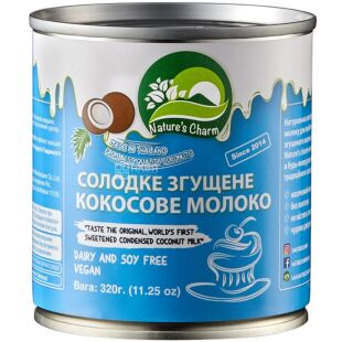 Nature's Charm, 320 г, Нейчерс Фарм, Молоко згущене кокосове, з цукром, 12,5%