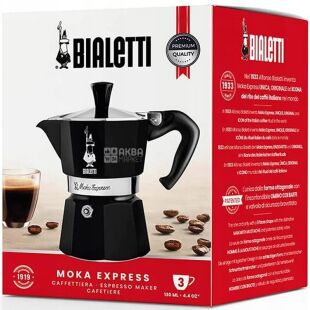 Bialetti Moka Express, Кофеварка гейзерная на 3 чашки, 130 мл, черная