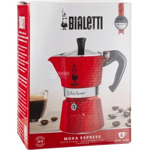 Bialetti Moka Express, Кофеварка гейзерная на 6 чашек, 270 мл, красная