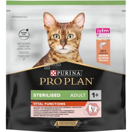Pro Plan, Adult, 400 г, Сухой корм для стерилизованных котов, с лососем