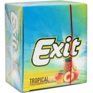 Exit Tropical, 11 г, Жевательная резинка в пластинках со вкусом тропических фруктов, без сахара