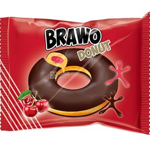 Brawo Donut, 50 г, Браво, Донат с вишневой начинкой в какао-молочной глазури