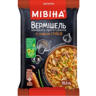 Мівіна, 59,2 г, Вермішель зі смаком грибів з овочами та зеленню, негостра