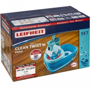 Leifheit, Набор для уборки Лайфхайт Clean Twist M Ergo, ведро с отжимом 6 л + швабра 110-140 х 33 см