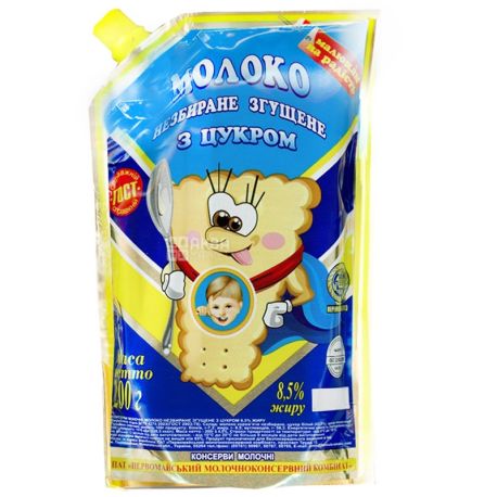 Молоко сгущенное, 200 г 8.5 %, цельное с сахаром, дой-пак