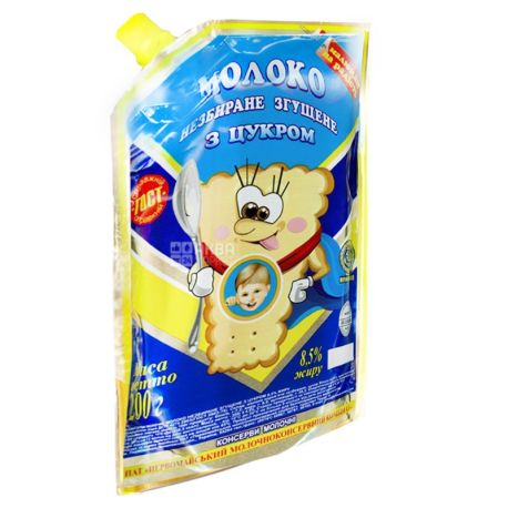 Молоко сгущенное, 200 г 8.5 %, цельное с сахаром, дой-пак
