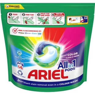 Ariel Pods All-in-1 Color, 44 шт., Капсули для прання кольорової білизни, Чистота та свіжість