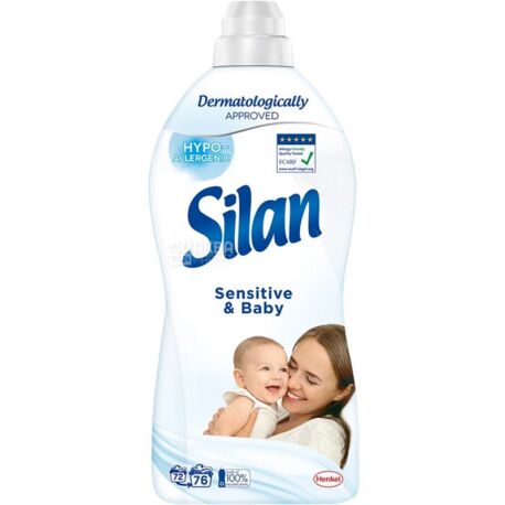 Silan, Sensitive&Baby, 1672 мл, Кондиціонер-ополіскувач для дитячої білизни та людей з чутливою шкірою