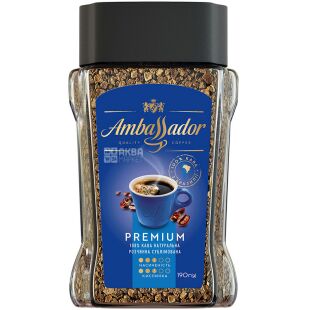 Ambassador Premium, 190 г, Амбассадор, Кава розчинна, скло