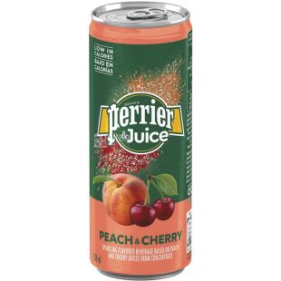 Perrier & juice, 0,25 л, Напиток газированный сокосодержащий Персик и Вишня Перье, ж/б