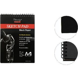 Chivalry SKETCH PAD, Альбом на пружині для ескізів, 20 чорних аркушів А4, 110 г/м2