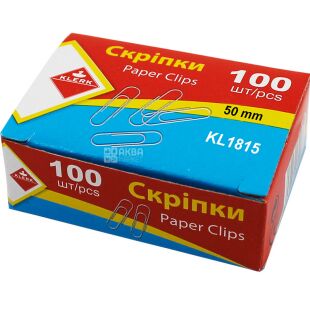 Klerk, 100 шт. х 50 мм, Скріпки закруглені, нікельовані
