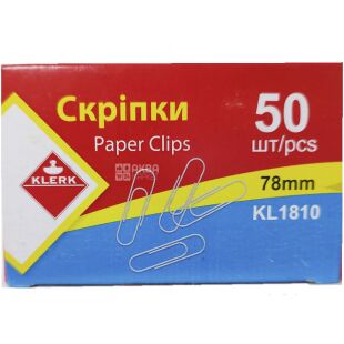 Klerk, 50 шт. х 78 мм, Скріпки закруглені, нікельовані