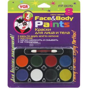VGR, Фарби для обличчя з пензликом, 8 кольорів