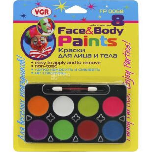 VGR, Фарби для обличчя Неонові з пензликом, 8 кольорів