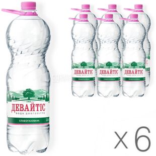 Девайтис, Упаковка 6 шт. х 2 л, Вода минеральная, слабогазированная, ПЭТ