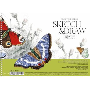Школярик Sketch and Draw, 1 шт., Альбом на пружине для графики и рисунков А4, 50 листов, 115 г/м2, в ассортименте