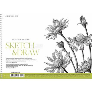 Школярик Sketch and Draw, 1 шт., Альбом на пружині для графіки та малюнків А4, 50 аркушів, 115 г/м2, в асортименті