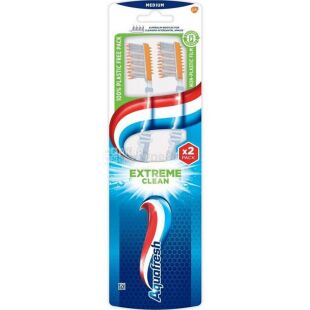Aquafresh Extreme Clean, 1+1 шт., Зубная щетка средней жесткости, Экстримальная чистота