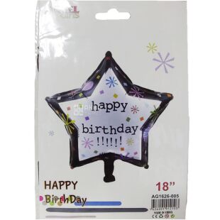 Angel Gifts, Шарик воздушный, Звезда Happy birthday, 45 х 45 см, фольга, в ассортименте