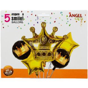 Angel Gifts, 5 шт., Шарики воздушные Корона, фольга, золотистые, в ассортименте