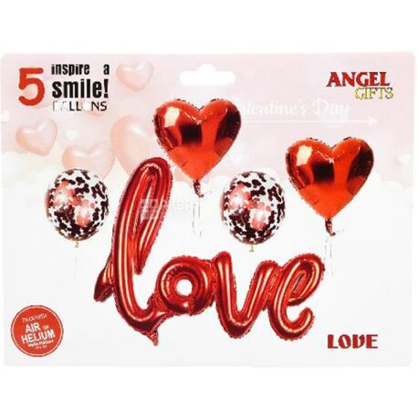 Angel Gifts, 5 шт., Кулі повітряні Кохання, фольга, в асортименті